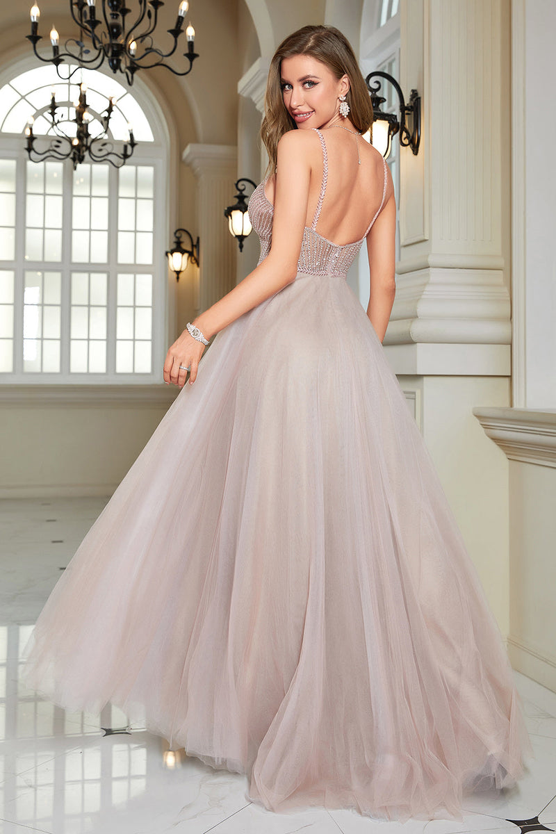 Load image into Gallery viewer, Sparkly Blush Beaded A-Line Long Formal Dress