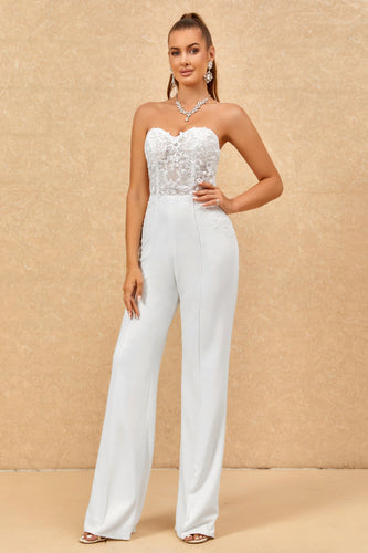 Sweetheart Ivory Wedding Jumpsuits with Lace