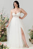 Load image into Gallery viewer, Ivory Spaghetti Straps Tulle A Line Wedding Dress with Slit