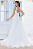 Load image into Gallery viewer, Simple Ivory Organza Scoop Neck Sweep Train A Line Wedding Dress