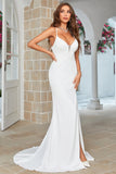 Simple Ivory Mermaid Sweep Train Wedding Dress